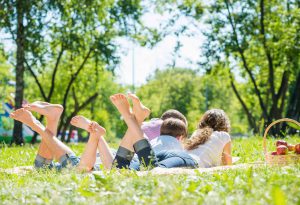 Family picnic feet with apples